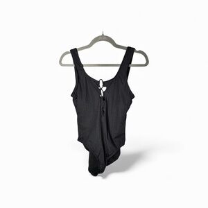 Kona Sol Black Ribbed Cut Out One Piece Swimsuit Size Small